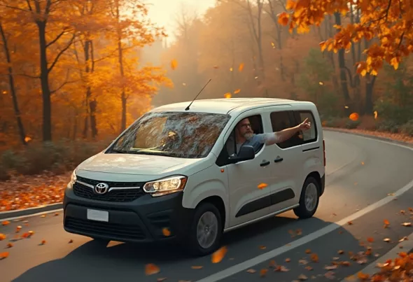 Wynajęty bus 9-osobowy Toyota Proace City w jesiennej scenerii