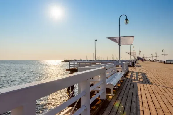 Famous wooden pier stretching into the Baltic Sea in Sopot near Gdańsk