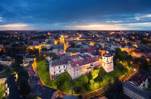 Lublin Poland aeral view castle nad old town