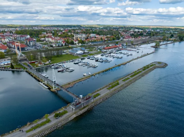 Aerial view of the marina in Giżycko, a town in Masuria