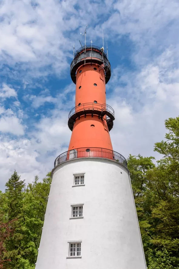 A view of the entire lighthouse in Rozewie, near the seaside town of Władysławowo