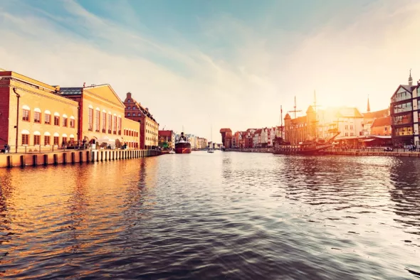 River in Gdańsk at sunset