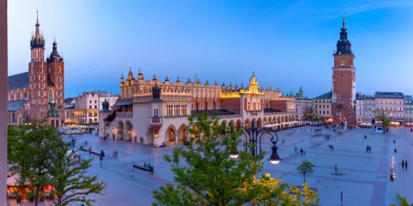 View of the majestic market square in Krakow