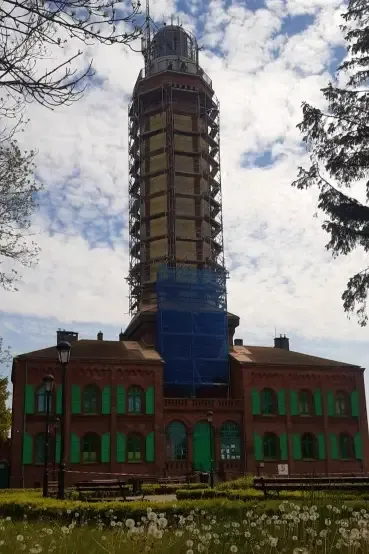 Latarnia morska w Niechorzu – widok z klifu na Bałtyk