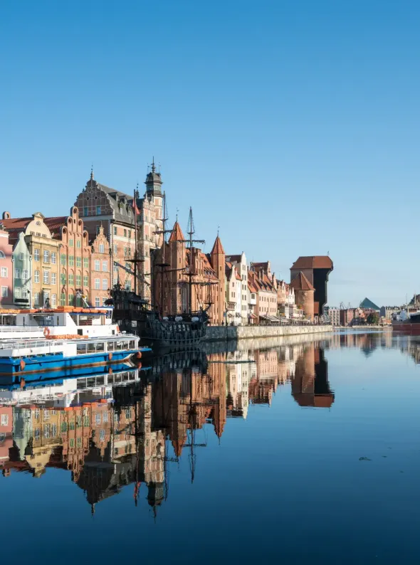 Riverside bars and restaurants along the waterfront in Gdańsk
