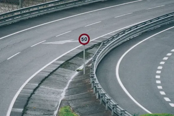A road sign on a town street in Poland