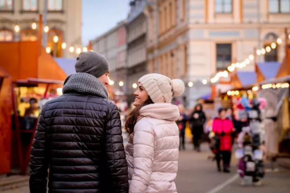  romantic couple in Christmas market in Krakow 