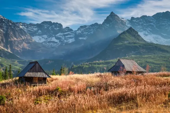 Stunning autumn sunset over the Tatra Mountains near Zakopane