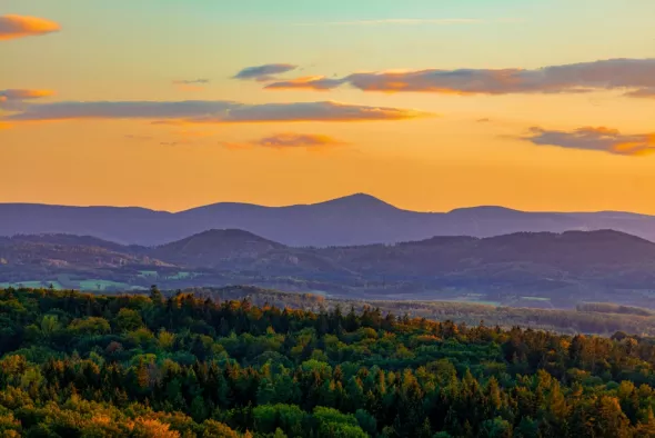 View Sudetes mountains sunset time autumn