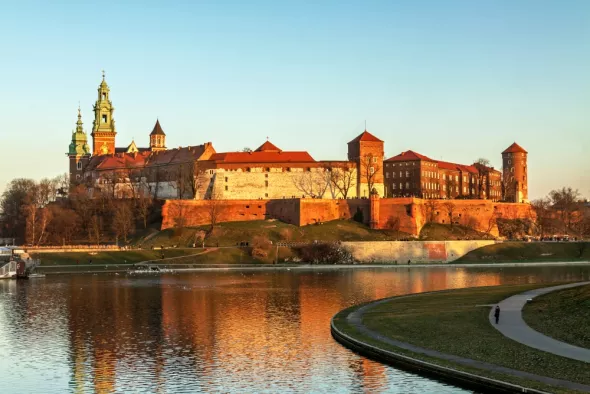 The beautiful Wawel Royal Castle - a historic defensive and residential castle in Krakow