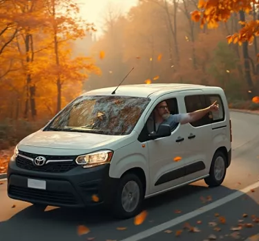 Wynajęty bus 9-osobowy Toyota Proace City w jesiennej scenerii