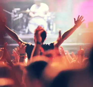 Festival audience dancing and cheering during live performance