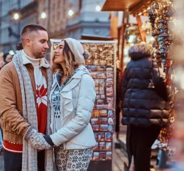 a couple in love at the Christmas market in Wroclaw