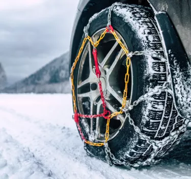 Snow chains on wheels