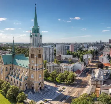 Panoramic view of Łódź, one of Poland’s most surprising cities, showcasing its urban skyline