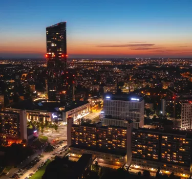 Wroclaw night panorama city from height poland.