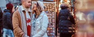 a couple in love at the Christmas market in Wroclaw