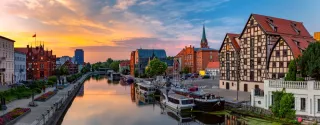 sunset view of the city of Bydgoszcz 