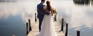 Bride and groom at Morskie Oko lake in the Tatra Mountains, Poland