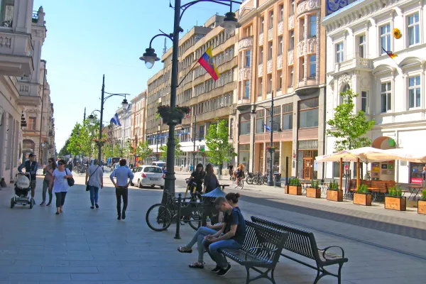  City life Lodz busy traffic streets Polish city Lodz central part Lodz city Poland beautiful city panorama
