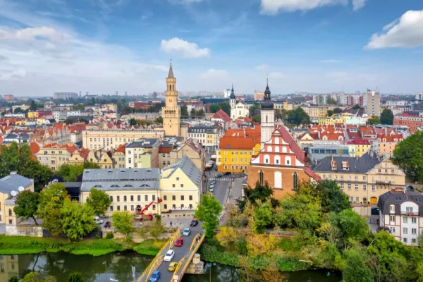 Opole – widok z lotu ptaka na stare miasto