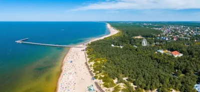 Aerial view of the Baltic Sea coast and sandy beach