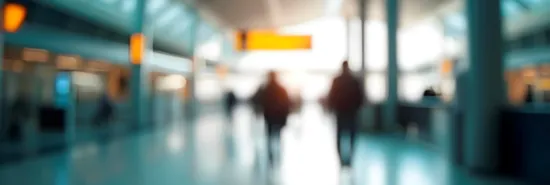 Interior of the Gdańsk airport terminal with passengers waiting for their flight.