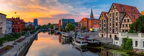 sunset view of the city of Bydgoszcz 