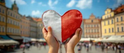 Person celebrating Poland with a colourful heart