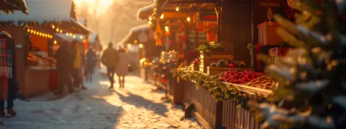 Christmas market at sunset