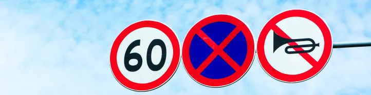 Speed limit zone warning road sign in Europe