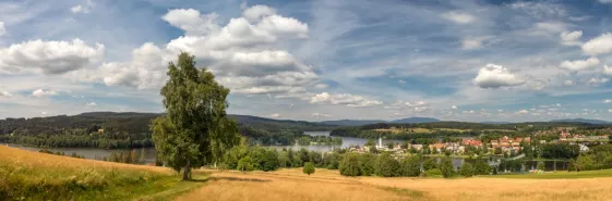 Panorama of the view of the Polish landscape on a sunny summer day