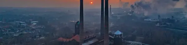 Bytom - panorama miasta o zachodzie słońca