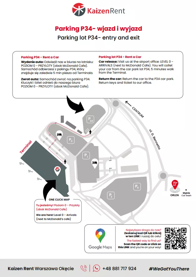 wypożyczalnia samochodów w Warszawie na lotnisku Okęcie – parking