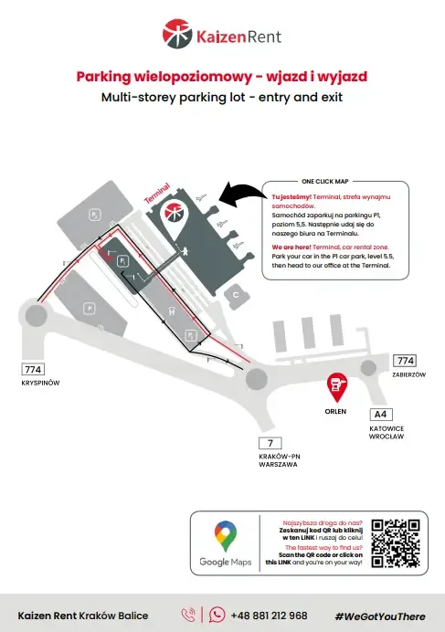 Kraków-Balice Airport – entering and leaving the car park