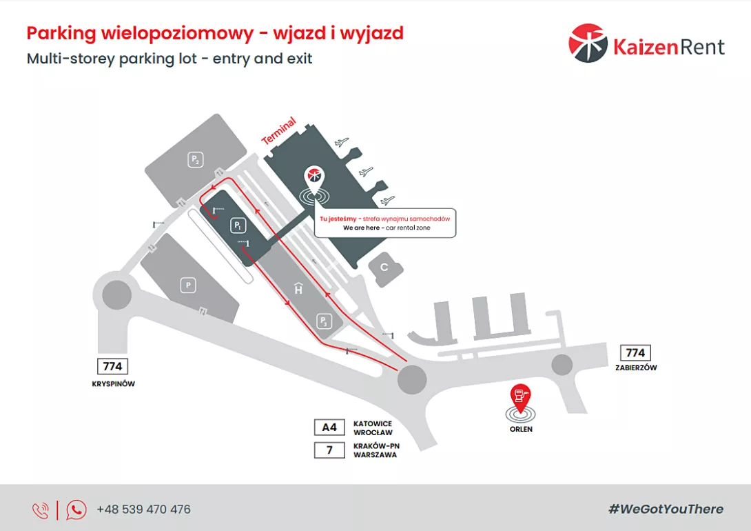 Lotnisko Kraków-Balice - wjazd oraz wyjazd z parkingu